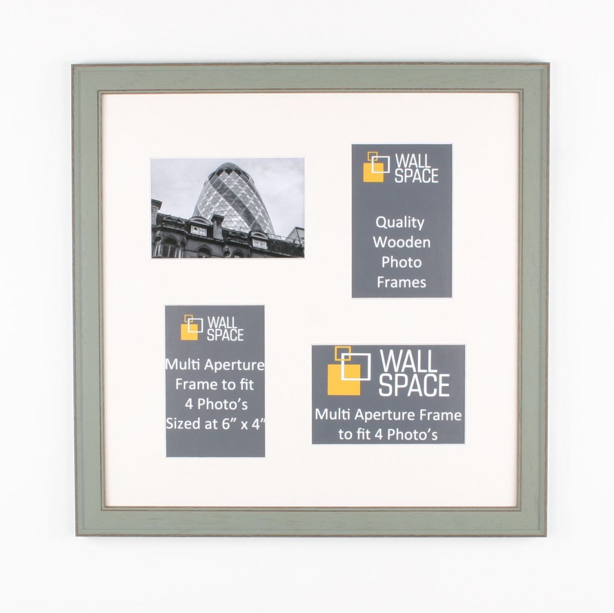 Square Green Multi Aperture Frame to fit 4 Photo's